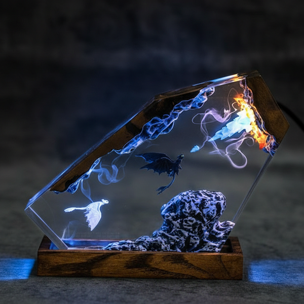 Handmade Gift Fire and Ice Dragon Resin Night Light Lamp Decor