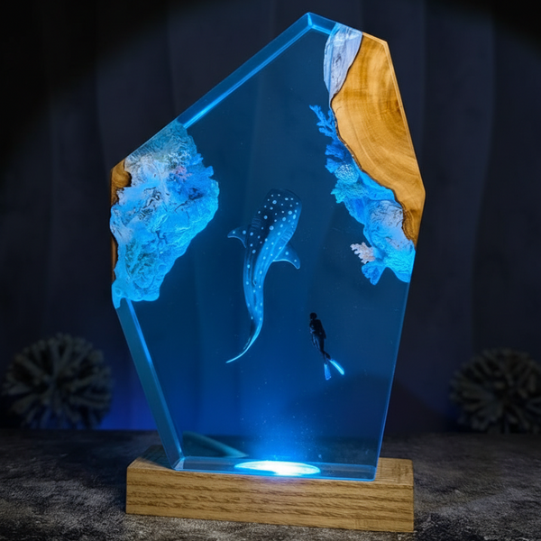Underwater Whale Diver Epoxy Ocean Resin Night Light Lamp Decor