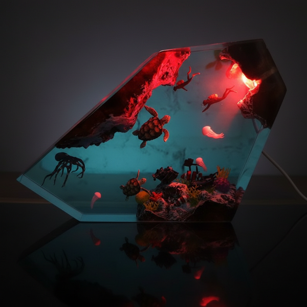 Octopus Turtle Divers Ocean Resin Night Light Lamp Decor