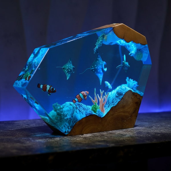 Marine Animal Manta Rays Ocean Resin Night Light Lamp Decor