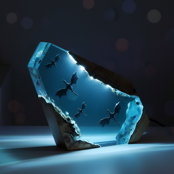 Epoxy Handmade Fire Dargon Ice Dragon Resin Night Light Lamp Decor