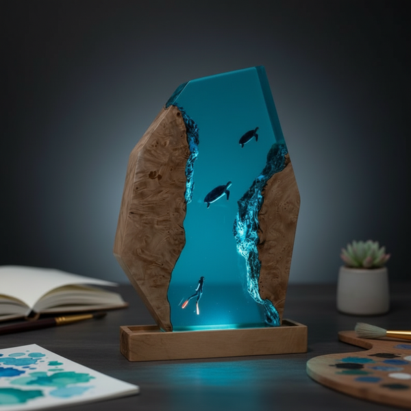 Ocean Resin Lamp Turtle and Diver Desk Lighting Home Decor