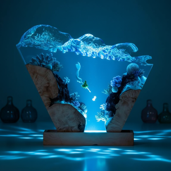 Mermaid Wave Ocean Resin Lamp Unique Beach Themed Table Desk Light