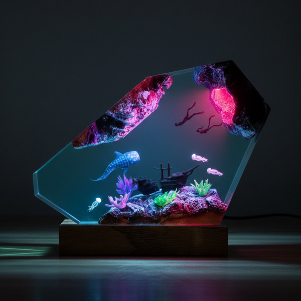 Whale Shark Diver Jellyfish Ocean Resin Night Light Lamp Decor