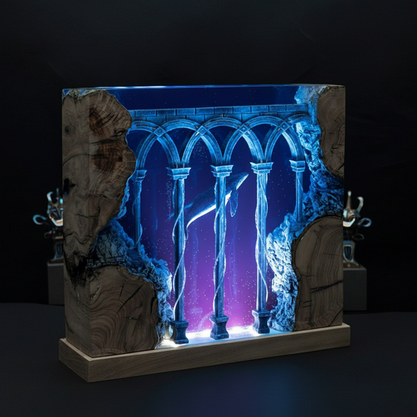 Whale Underwater Deep Blue Sea Resin Lamp Ocean Night Light Home Decor