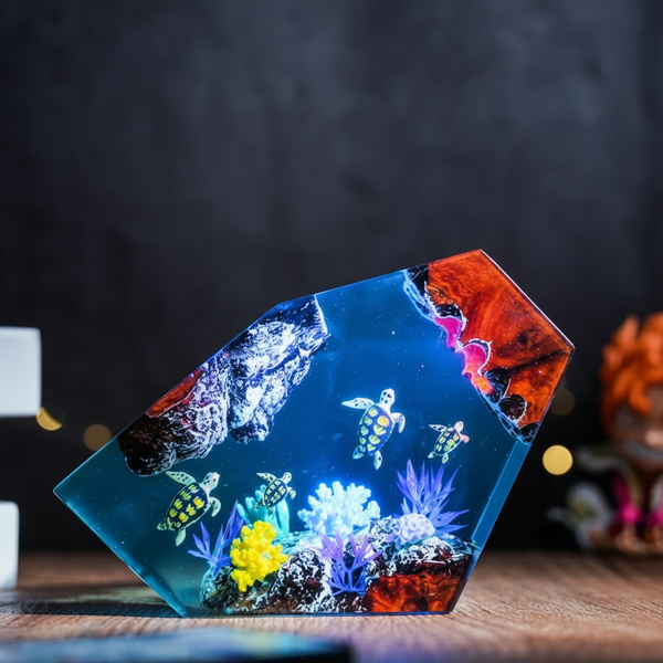 Turtles Underwater Handcrafted Ocean Resin Lamp Decor House Warming Gift