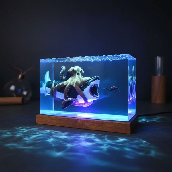 White Shark Giant Octopus Ocean Resin Night Light Lamp Decor