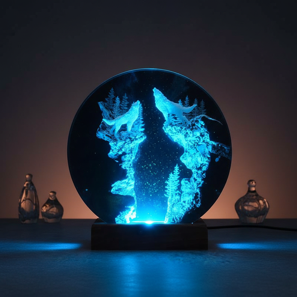 Wolf Diorama Resin Night Light Lamp Decor