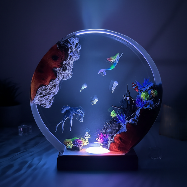 Octopus Jellyfish Mermaid Ocean Resin Night Light Lamp Decor
