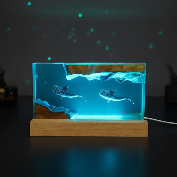 Whale Shark Cube Resin Lamp Ocean Night Light Decor Deep Sea