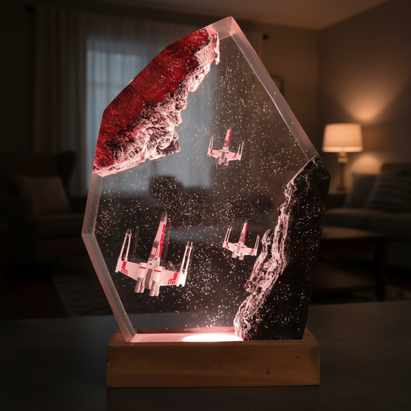 Space Galaxy Lamp Made of Resin and Wood