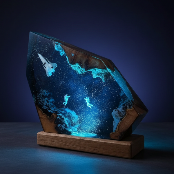 Satellite Cosmos Astronaut Galaxy Space Resin Night Light Lamp Decor