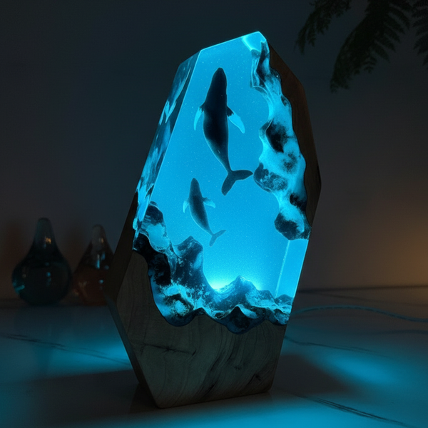 Humpback Whale Underwater House Decor Handcrafted Ocean Resin Night Light