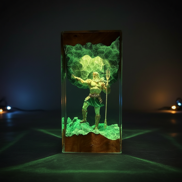 Handmade Poseidon Ocean Resin Night Light Lamp Decor