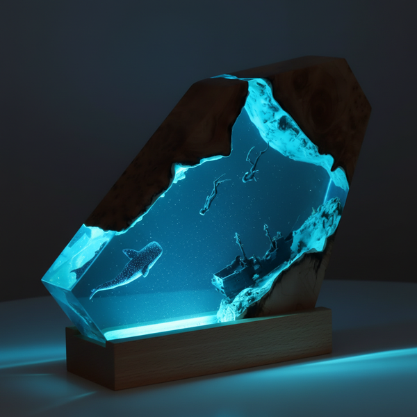 Whale Shark Divers Ocean Resin Night Light Lamp Decor