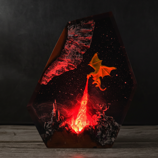 Epoxy Handmade Fire Dragon Resin Night Light Lamp Decor