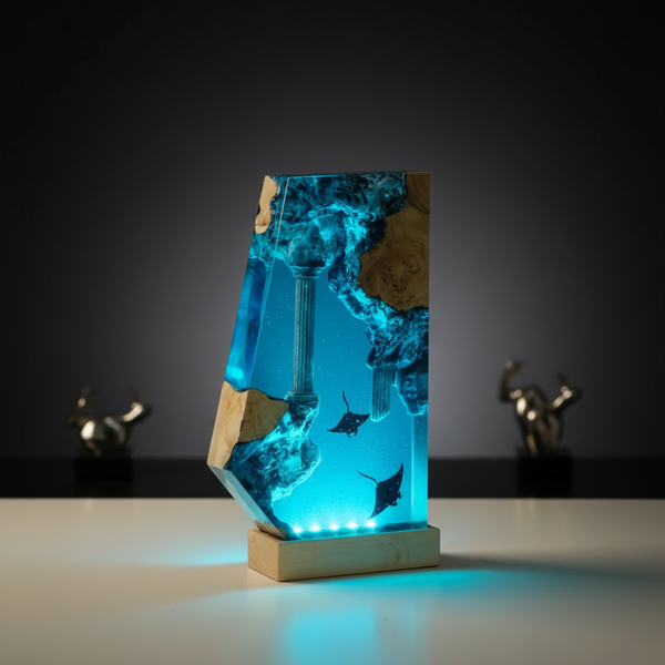 Stingrays Ocean Night Light Sea Art Desk Decor Resin Lamp