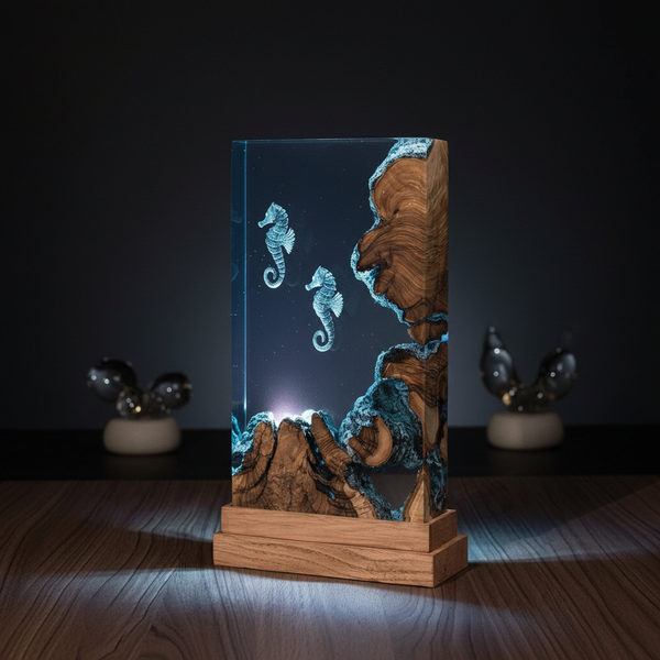 Sea Horse Epoxy Underwater Deep Sea Resin Lamp Night Light Ocean Theme
