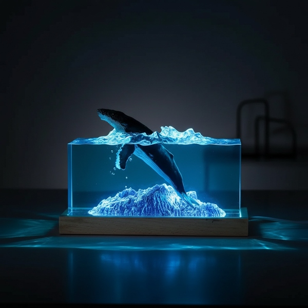 Humpback Whale Iceberg Ocean Resin Lamp Night Light Handmade Epoxy Decor