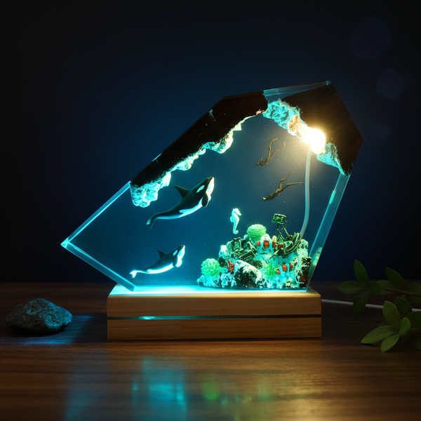 Orca Shark Divers Ocean Resin Night Light Lamp Decor