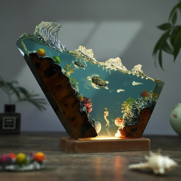 Sea Turtle Scuba Diorama Lamp Ocean Resin Underwater