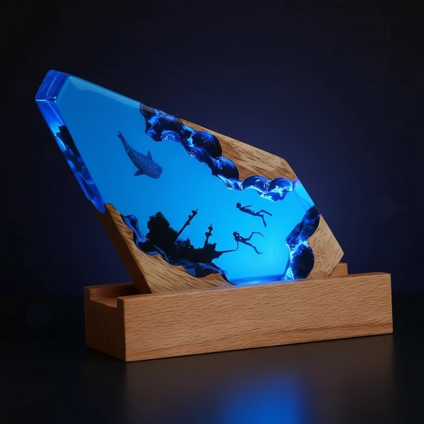 Whale Shark Diver Handcrafted Resin Lamp Night Light Decor