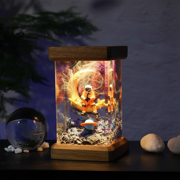 Astronaut Handmade Space Night Light Resin Wood Table Lamp