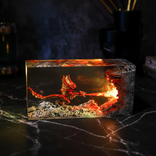 Fire Dragon Fantasy Night Light Resin Lamp Figurine Decor
