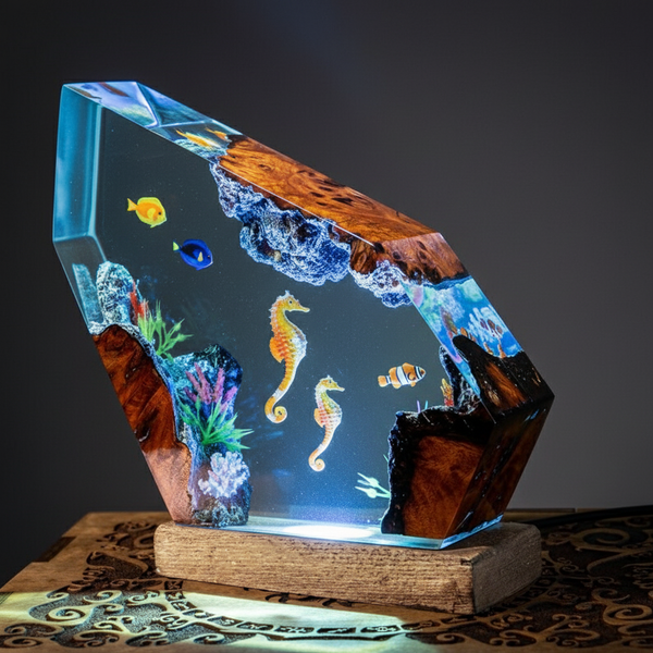 Seahorse and Blue Tang Ocean Resin Lamp Night Light Home Decor