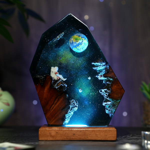 Galaxy Astronaut Earth Handcrafted Space Resin Lamp Decor