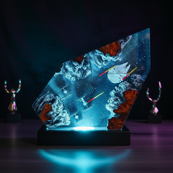 Spacecraft Battle Handcrafted Diorama Space Resin Night Light Lamp Decor