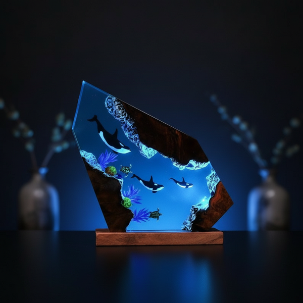 Handmade Orca Whale Ocean Lamp Resin Night Light Home Decor