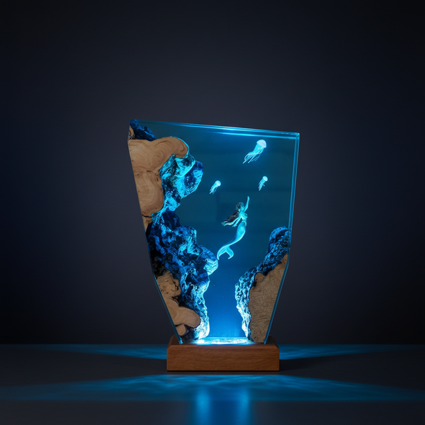 Mermaid and Jellyfish LED Light Ocean Resin Lamp Handcrafted