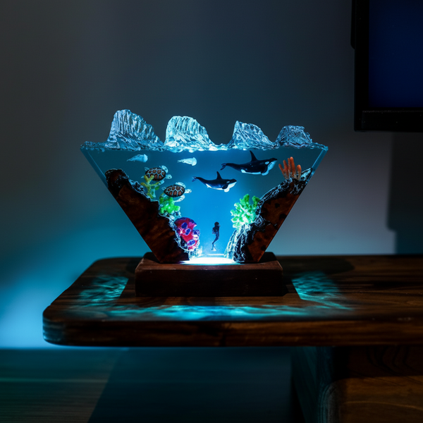Orca Turtle Diver Coastal Resin Lamp For Bedroom Ocean Lovers Gift