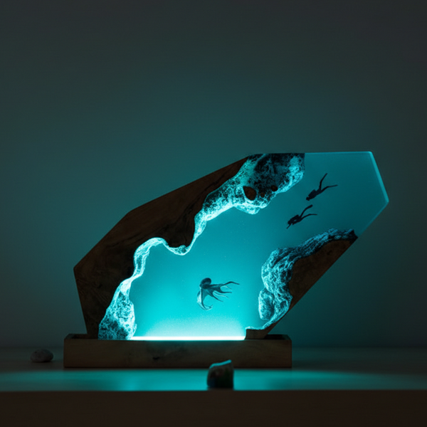 Octopus and Scuba Diver Ocean Resin Night Light Lamp Decor