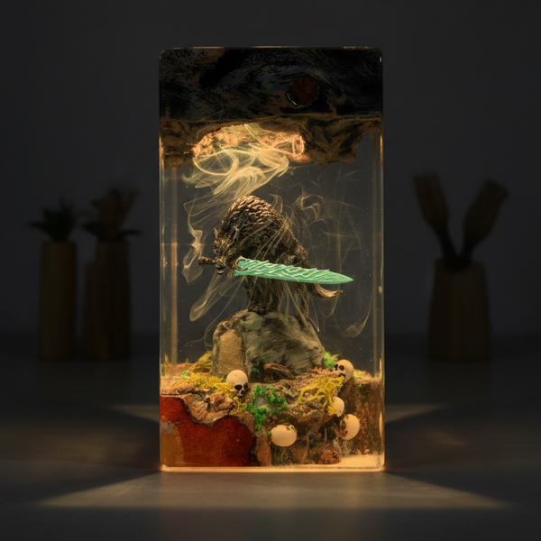 Handmade Wolf Figure Resin Night Light Lamp Decor