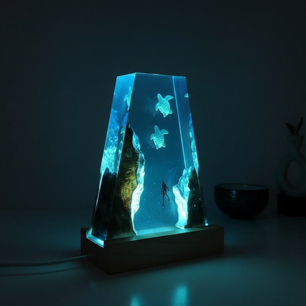 Sea Turtle and Divers Ocean Resin Night Light Lamp Decor