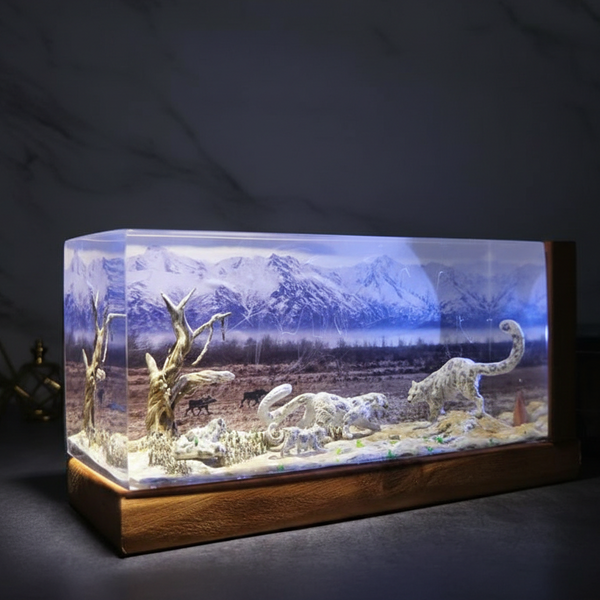 Snow Leopard Wildlife Animal Resin Night Light Lamp Decor