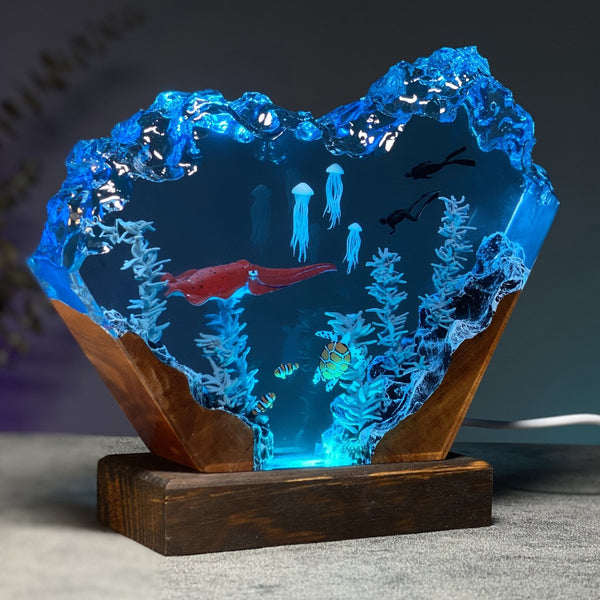 Squid Octopus Ocean Resin Lamp Figurine Underwater Sea Animals